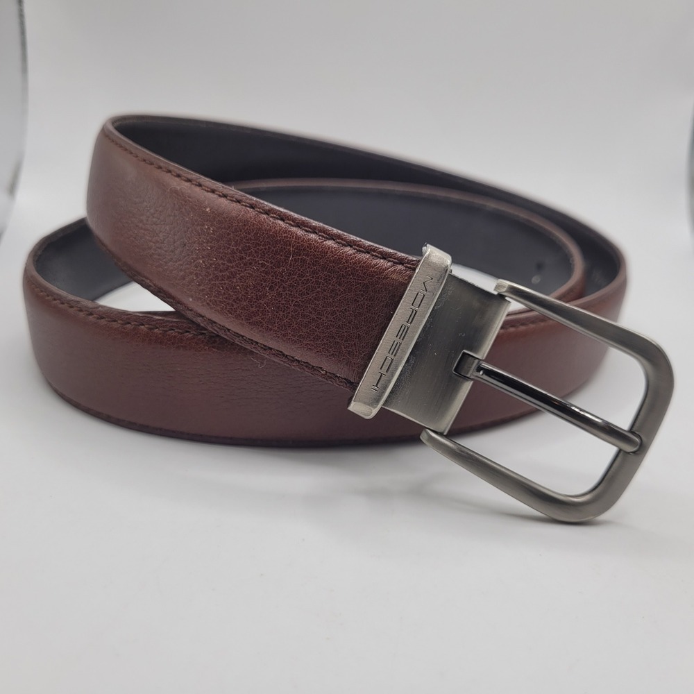Moreschi Belt 46 Brown Leather Sanremo Brenta Silver Buckle Italy Luxury Dress